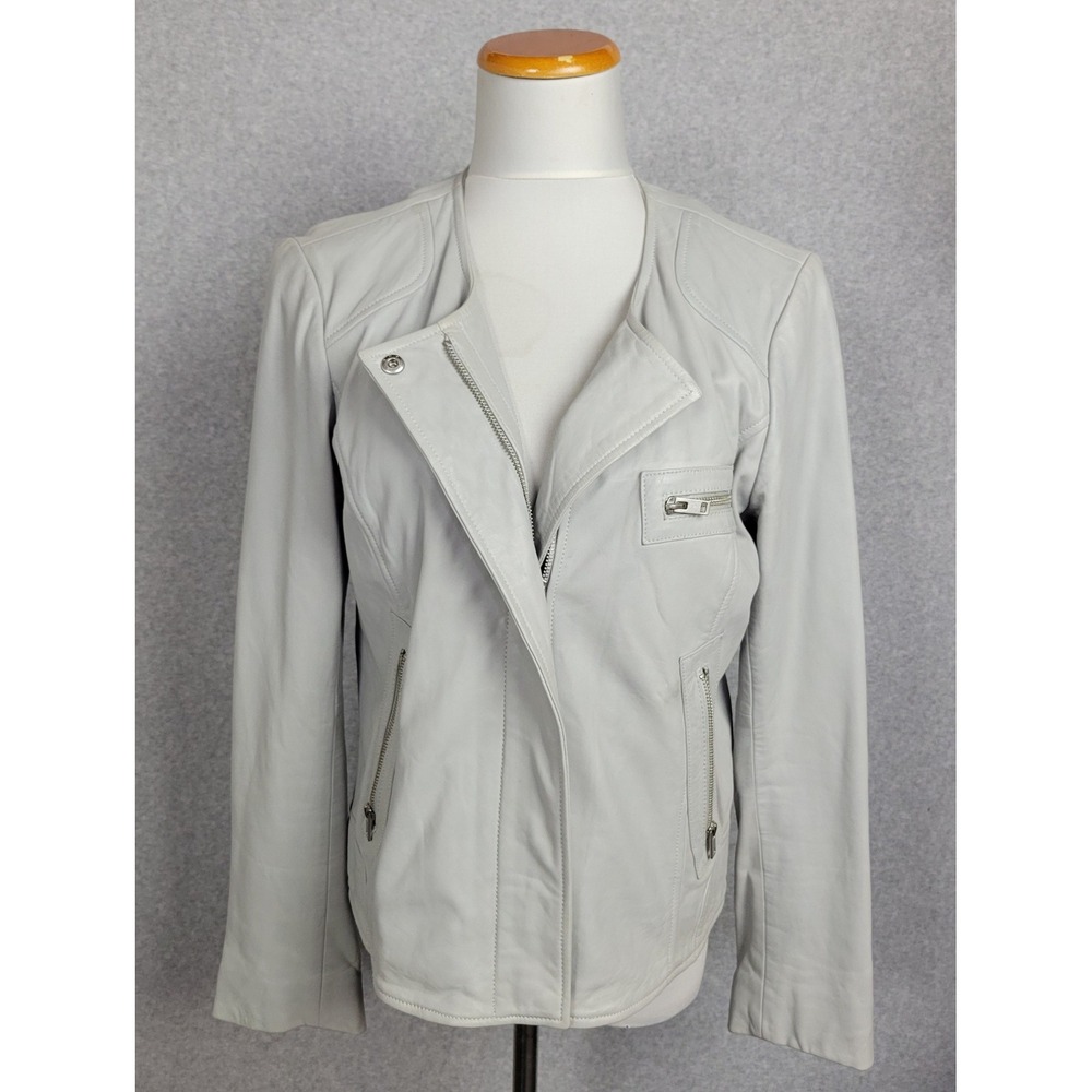 Lucky Brand Womens Light Gray 100% Lamb Leather Moto Jacket Size L